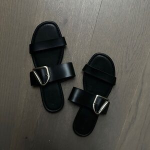 Black Sandals with Silver Buckle